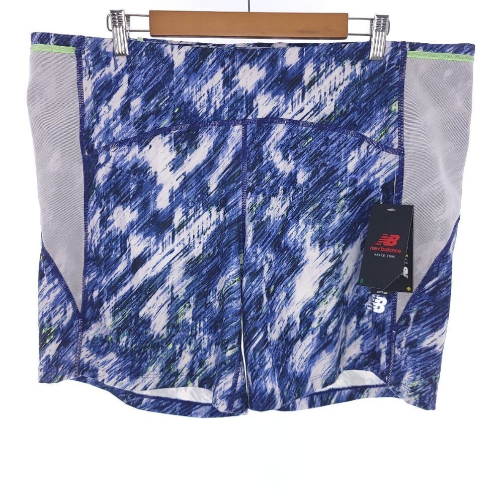 New Balance Womens Printed Impact Fitted Short Blue Size 2XL